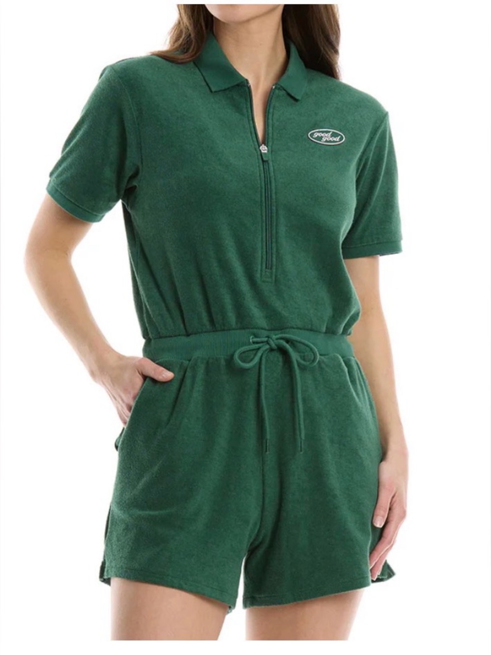 First Cut Terry Cropped Romper Good Good Green Polo Zip Romper- small